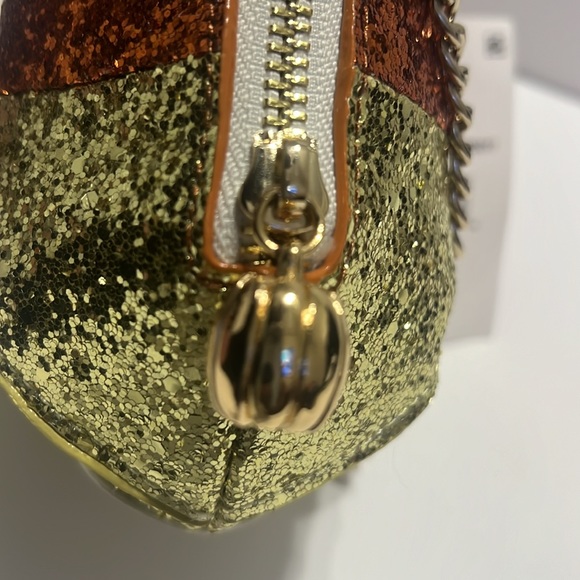Betsey Johnson Do I Make You Corny? glittery candy corn shaped purse with chain. - Picture 6 of 16